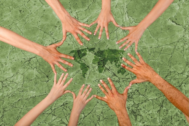 A symbolic image reflecting global cooperation on climate and health, perhaps interlocking hands of different ethnicities above a healthy green earth, with medical symbols and clean energy icons subtly incorporated.