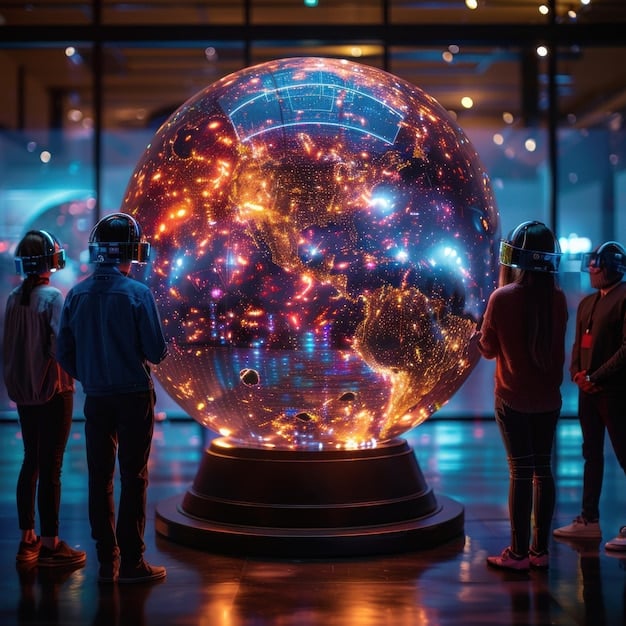 A futuristic rendering of diplomacy, showing diverse national leaders collaborating on a holographic globe at the UN headquarters, symbolizing hopeful and innovative solutions for global governance in 2025.
