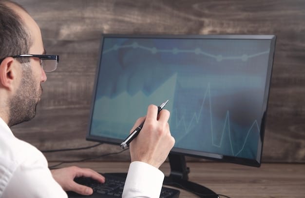 A data analyst looking at a dashboard displaying various health metrics and trend lines on a computer screen, surrounded by charts and graphs.