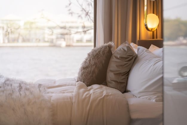 A comfortable, uncluttered bedroom with a neatly made bed, soft pillows, and subtle ambient lighting, emphasizing comfort and tranquility.