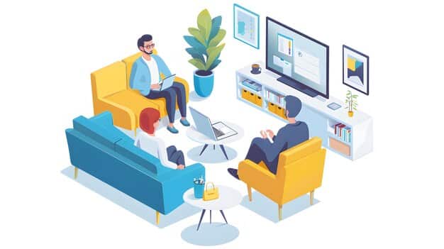 A telehealth session on a laptop screen, showing a person talking to a therapist, with 
