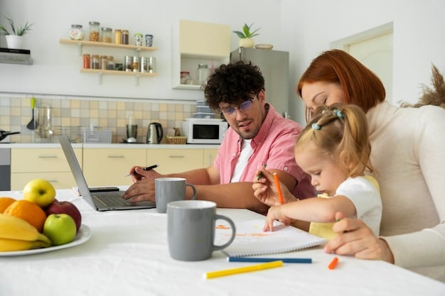 A family sitting at a kitchen table, discussing financial documents and a laptop, symbolizing collaborative financial planning for college.