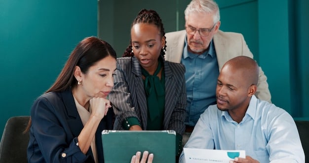 A diverse group of workers participating in a job training or skills development program. The image should convey adaptability and learning in the face of economic change.