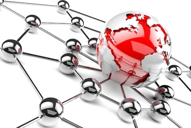 A visual representation of global supply chains with interconnected nodes, some highlighted in red (representing sanctions risk) and others in green (representing secure pathways). Arrows indicate the flow of goods and money, and small data points scatter around, symbolizing intelligence gathering and risk assessment.