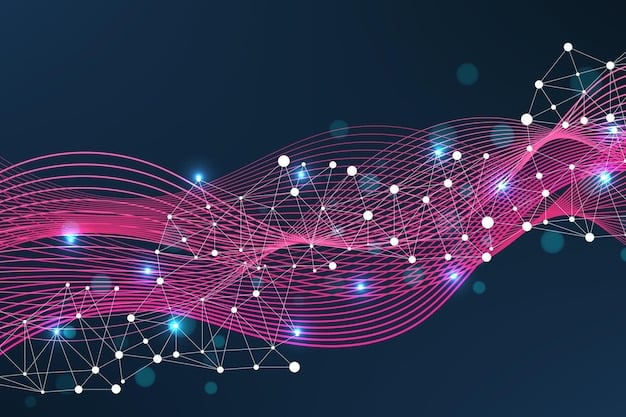 An abstract representation of a smart grid, with interconnected lines of data flowing between various energy sources (solar, wind), storage units, and consumption points, all glowing with digital light.