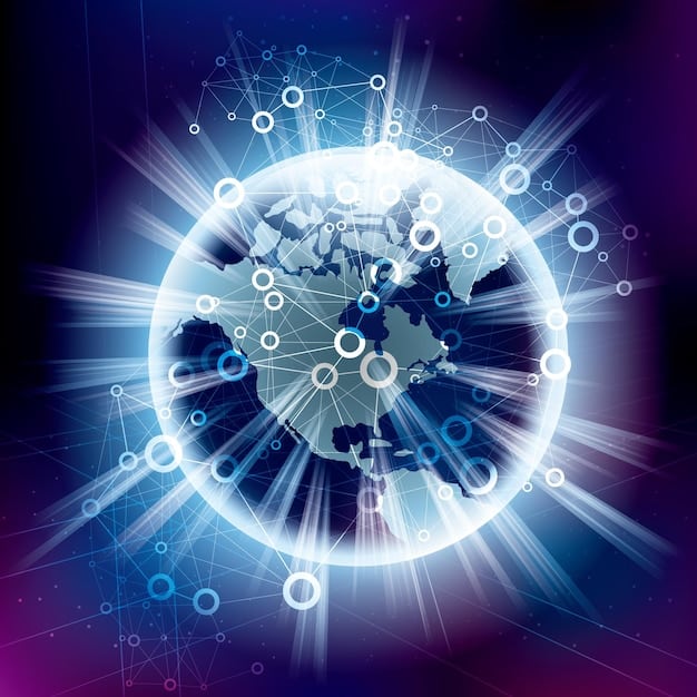 A visually engaging graphic showing interconnected digital lines forming a globe, with icons representing data flow and cybersecurity. A subtle shield symbol over parts of the globe suggests protection against disinformation, embodying the theme of digital security and democratic resilience.