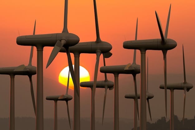 A visual representation contrasting solar panels and wind turbines on one side with traditional oil derricks and coal power plants on the other, symbolizing the ongoing energy transition in the US toward sustainable sources.