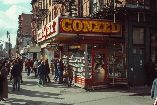 A bustling street scene in a revitalized historic district, with boutique shops and a theater marquee illuminated, suggesting economic growth driven by cultural preservation and artistic development. People are walking and enjoying the atmosphere.