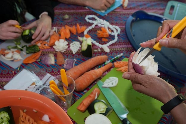 A community cultural festival with people of various backgrounds sharing traditional music, food, and crafts, demonstrating respectful interaction and learning.