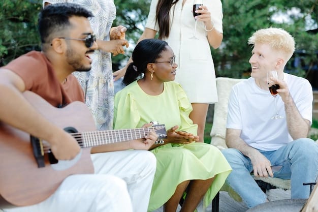 A vibrant, diverse community gathering in a park, enjoying an outdoor music and arts festival, with families and individuals of all ages participating in creative activities, reflecting broad accessibility.