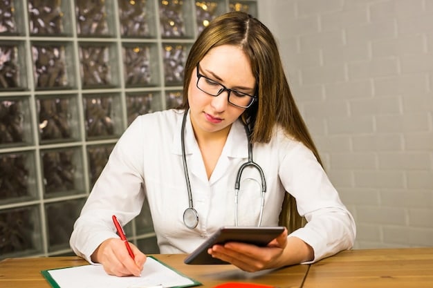 A person looking thoughtfully at a health insurance document, with a calculator and pen nearby, symbolizing financial planning for healthcare.