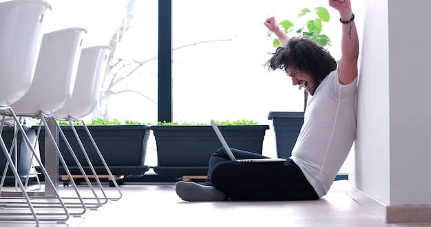 A person performing a light stretching routine in an open, airy office space, emphasizing movement within a work environment.