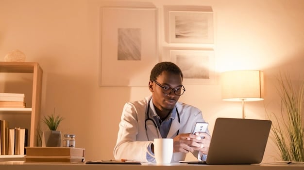 A calm person sitting at a desk, reviewing medical bills and making notes, with a phone nearby, suggesting active engagement in managing healthcare expenses and patient advocacy.