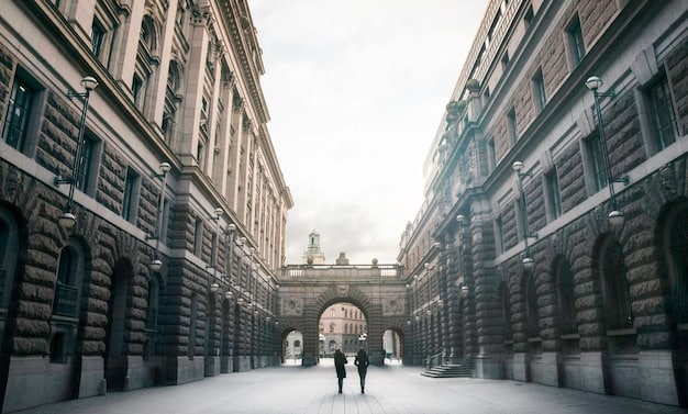 A split image showing one path leading to a university building with graduation caps, and another path leading to a bustling office building with people working, symbolizing the choice between education and immediate work.