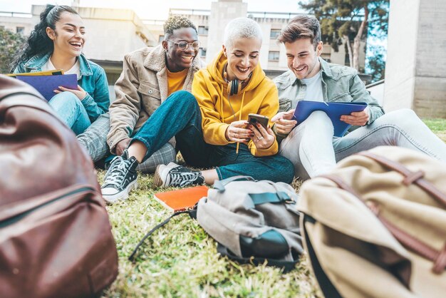A diverse group of college students enjoying a balanced lifestyle; some are studying in a coffee shop, others engaging in outdoor activities like cycling, and some socializing in a campus common area, all looking relaxed and happy.